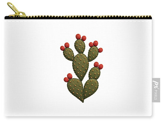 Cactus Embroidered with Red Fruits - Zip Pouch