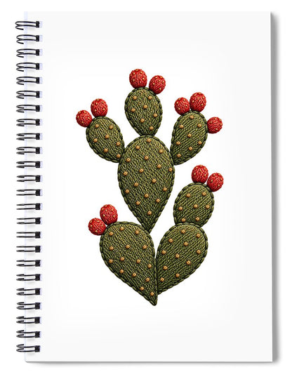 Cactus Embroidered with Red Fruits - Spiral Notebook