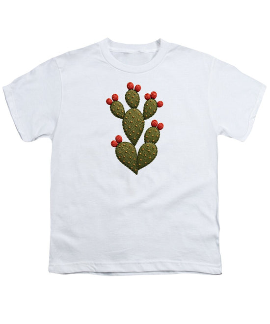 Cactus Embroidered with Red Fruits - Youth T-Shirt