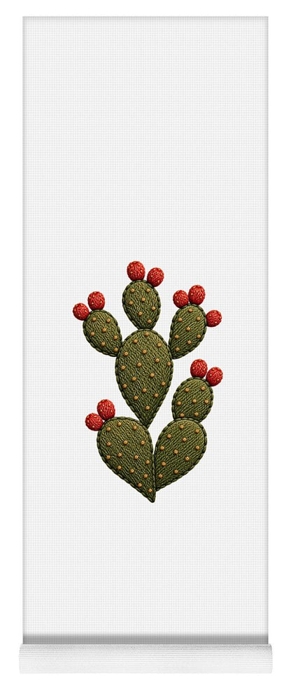 Cactus Embroidered with Red Fruits - Yoga Mat