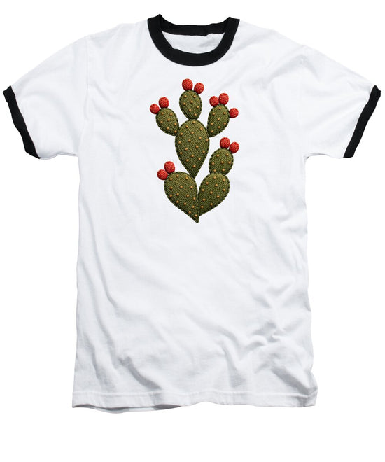 Cactus Embroidered with Red Fruits - Baseball T-Shirt