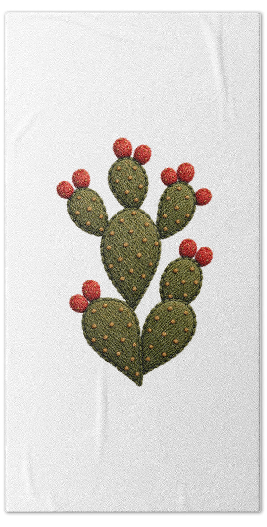 Cactus Embroidered with Red Fruits - Bath Towel