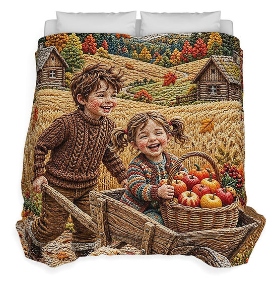 Children Playing in Autumnal Countryside - Duvet Cover