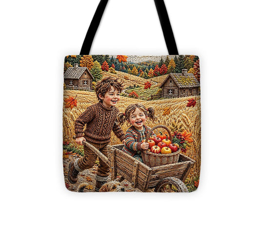 Children Playing in Autumnal Countryside - Tote Bag