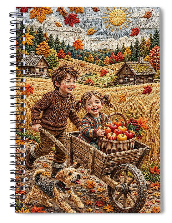 Children Playing in Autumnal Countryside - Spiral Notebook