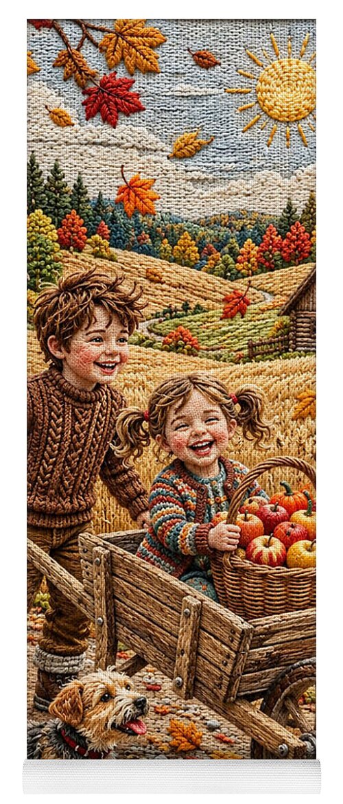Children Playing in Autumnal Countryside - Yoga Mat
