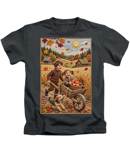 Children Playing in Autumnal Countryside - Kids T-Shirt