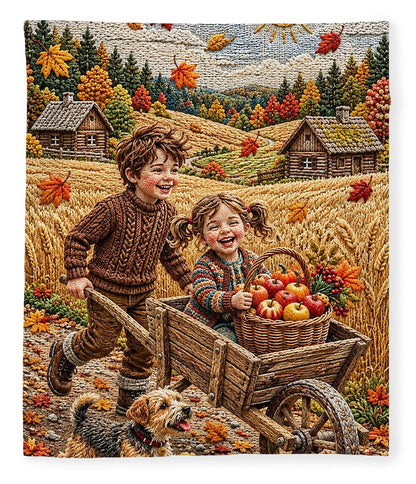 Children Playing in Autumnal Countryside - Blanket