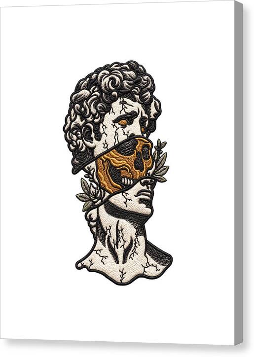 David Sculpture with Skull Overlay - Canvas Print