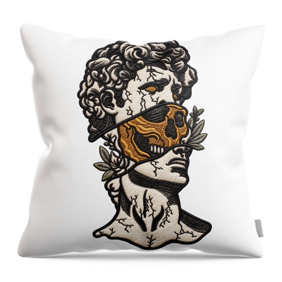 David Sculpture with Skull Overlay - Throw Pillow