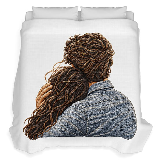 Embracing Couple from Behind - Duvet Cover