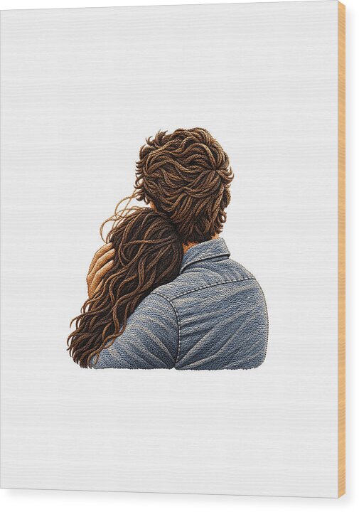 Embracing Couple from Behind - Wood Print