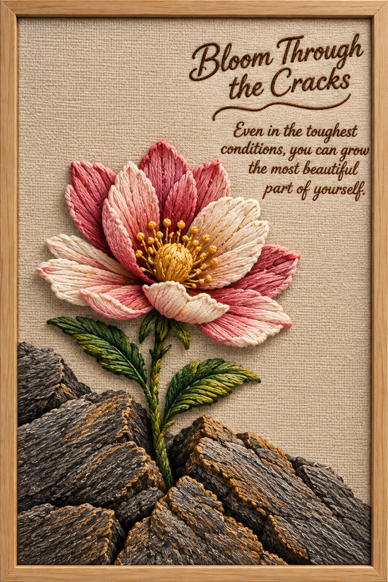Bloom Through the Cracks – 3D Embroidery Wall Art Handmade