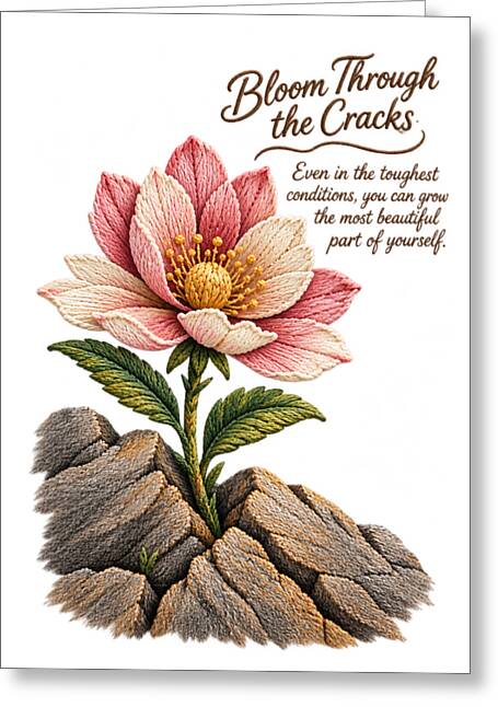 Flower Blooms Amid Rock - Greeting Card
