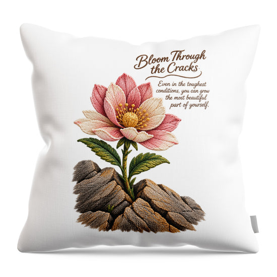 Flower Blooms Amid Rock - Throw Pillow