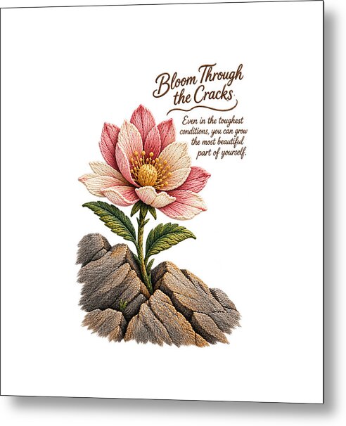 Flower Blooms Amid Rock - Metal Print
