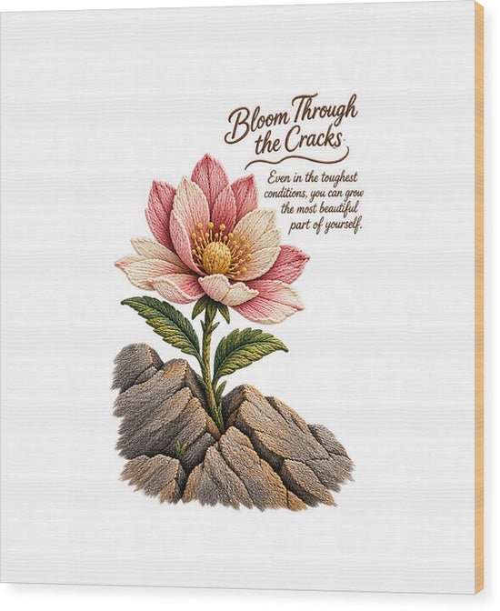 Flower Blooms Amid Rock - Wood Print