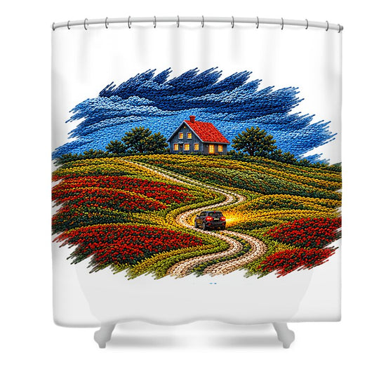 House on a Colorful Hill - Shower Curtain