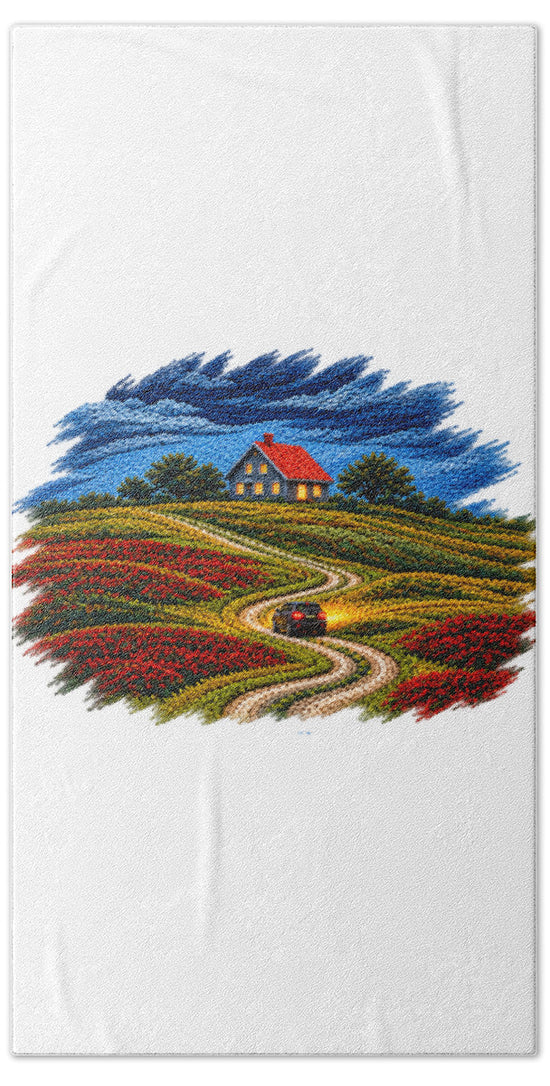 House on a Colorful Hill - Beach Towel