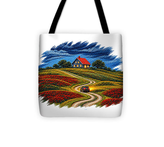 House on a Colorful Hill - Tote Bag