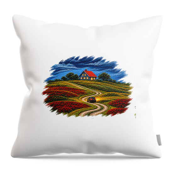 House on a Colorful Hill - Throw Pillow