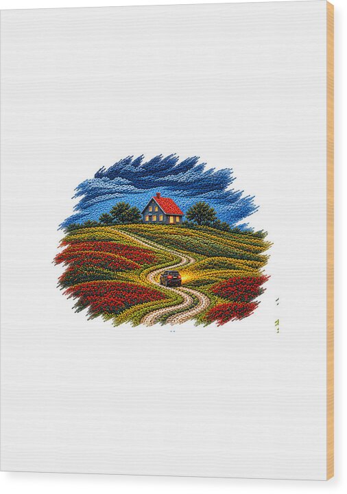 House on a Colorful Hill - Wood Print