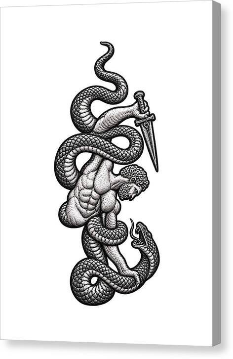 Intricate Snake and Dagger Artwork - Canvas Print