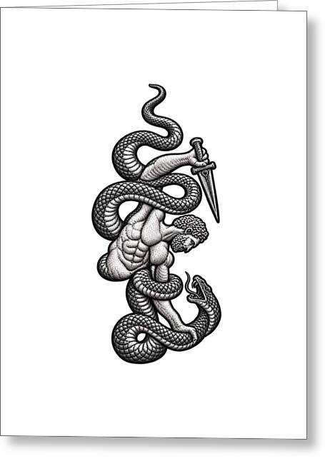 Intricate Snake and Dagger Artwork - Greeting Card