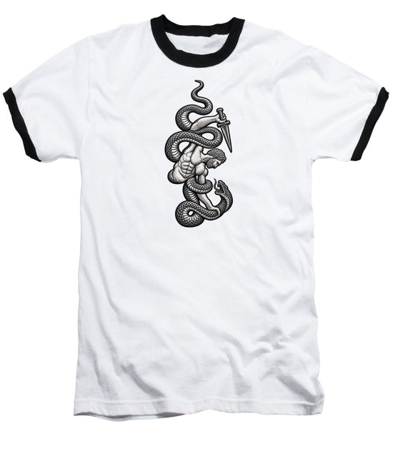 Intricate Snake and Dagger Artwork - Baseball T-Shirt