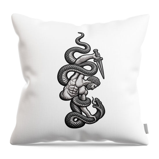 Intricate Snake and Dagger Artwork - Throw Pillow