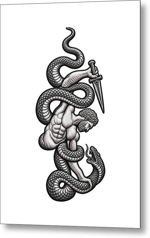 Intricate Snake and Dagger Artwork - Metal Print
