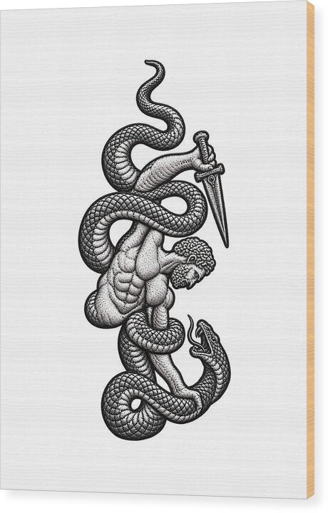 Intricate Snake and Dagger Artwork - Wood Print