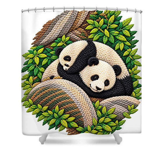 Playful Pandas in Bamboo Forest - Shower Curtain
