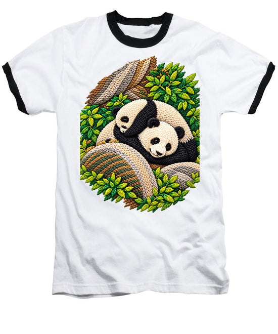 Playful Pandas in Bamboo Forest - Baseball T-Shirt