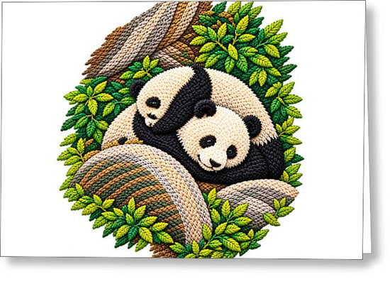 Playful Pandas in Bamboo Forest - Greeting Card