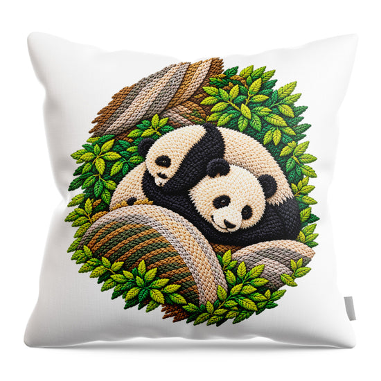 Playful Pandas in Bamboo Forest - Throw Pillow