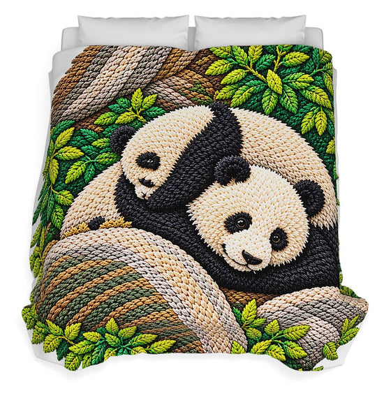 Playful Pandas in Bamboo Forest - Duvet Cover