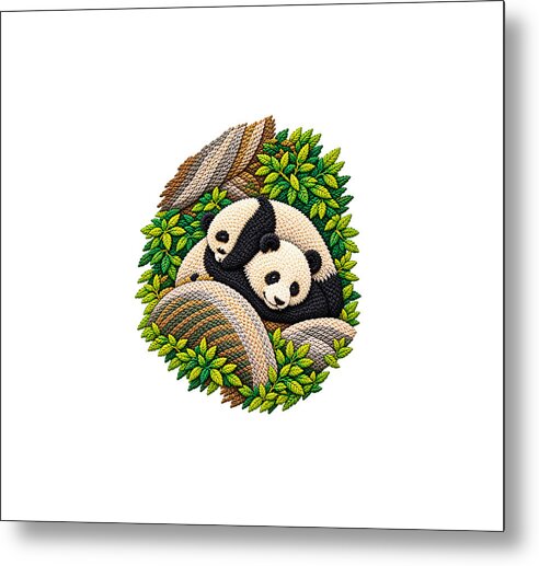 Playful Pandas in Bamboo Forest - Metal Print