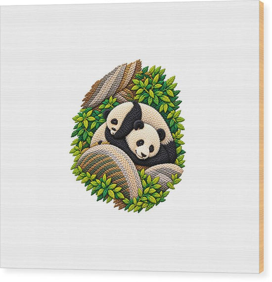 Playful Pandas in Bamboo Forest - Wood Print