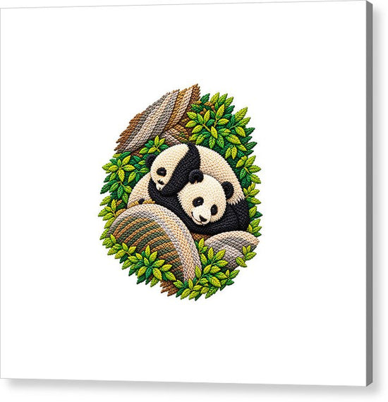 Playful Pandas in Bamboo Forest - Acrylic Print