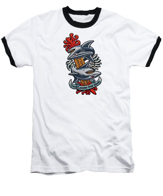 Sharks with Sword and Waves - Baseball T-Shirt