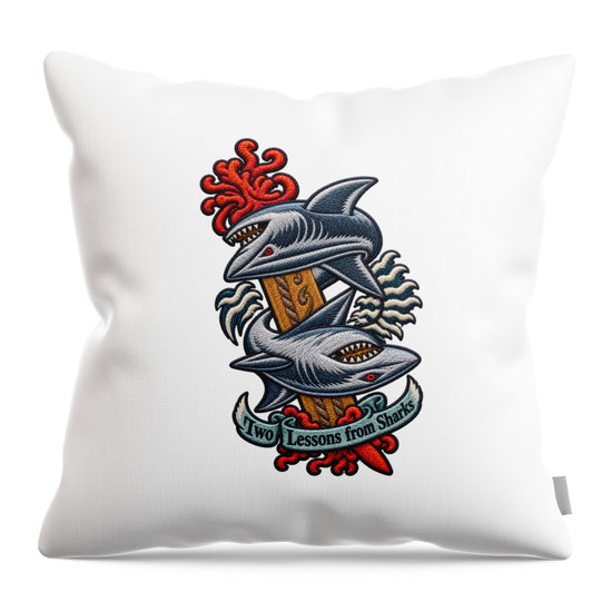 Sharks with Sword and Waves - Throw Pillow