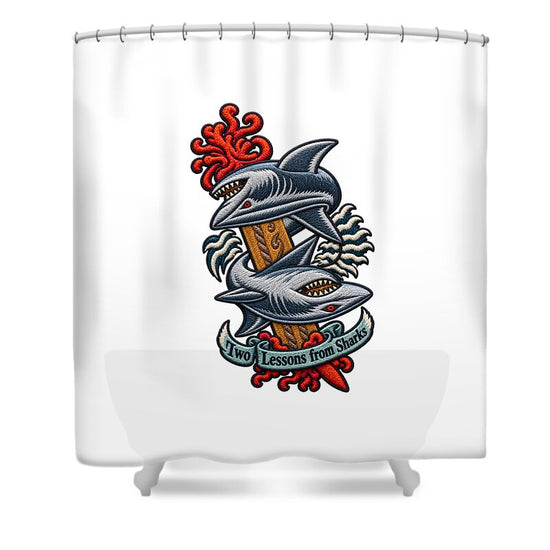 Sharks with Sword and Waves - Shower Curtain