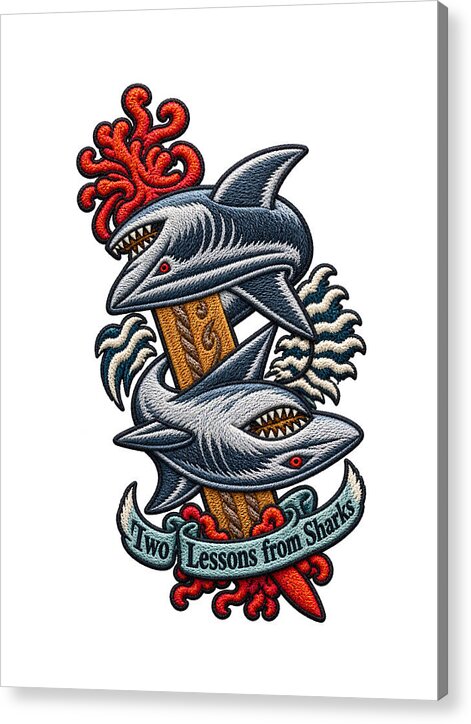 Sharks with Sword and Waves - Acrylic Print