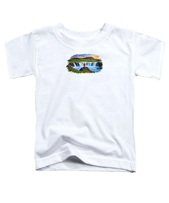 Traveler at Majestic Waterfall - Toddler T-Shirt