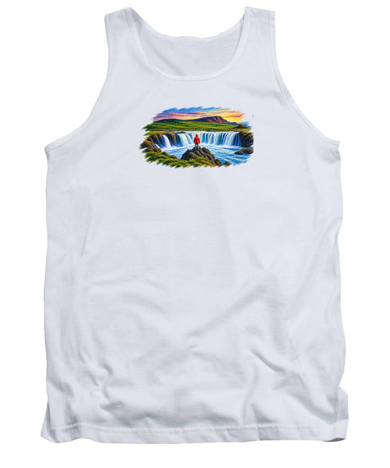 Traveler at Majestic Waterfall - Tank Top