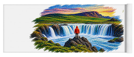 Traveler at Majestic Waterfall - Yoga Mat