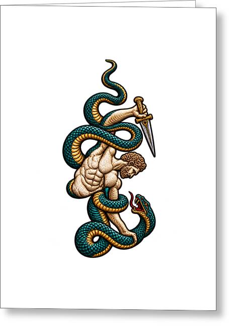 Warrior Entwined with Serpents - Greeting Card