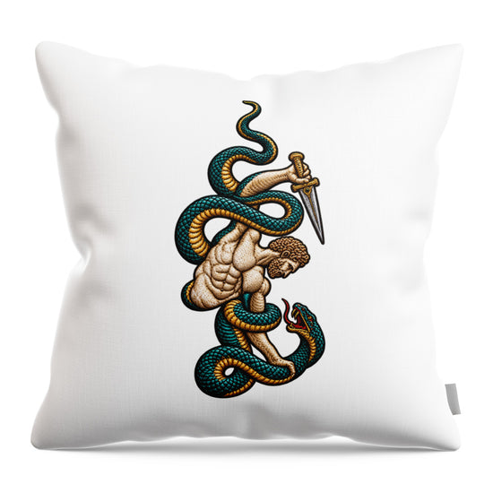 Warrior Entwined with Serpents - Throw Pillow
