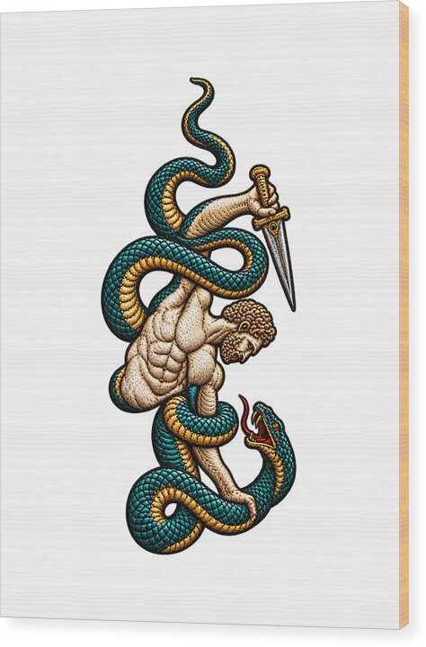 Warrior Entwined with Serpents - Wood Print